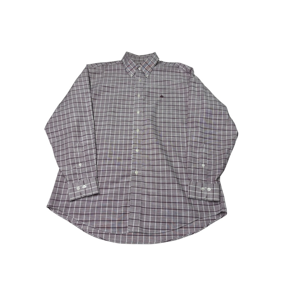 Brooks Brothers Madison‎ Shirt Mens Large Purple Windowpane Supima Cotton